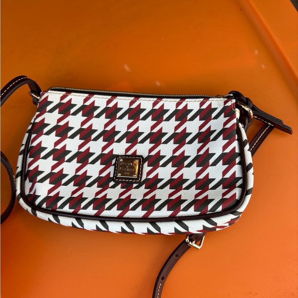 Dooney & Bourke Red and White Houndstooth Crossbody Bag